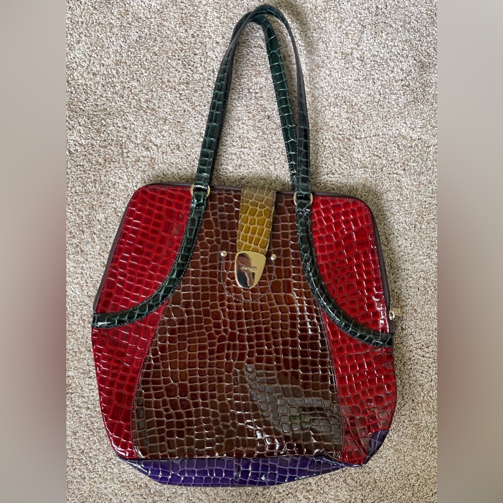 DATELLI Multicolor Crocodile-Embossed Large Bag.  Measures 14.5 by 15 inches.